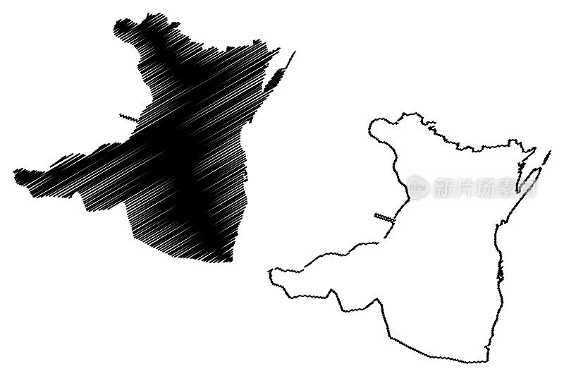 康斯坦察县(罗马尼亚行政区划，苏德- est发展区)地图矢量图，康斯坦察素描图